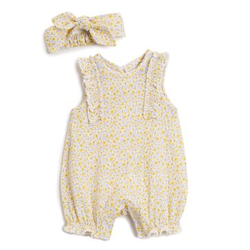 Wanderling Baby Girls Ditsy Floral Gauze Romper With Headband