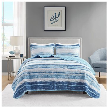 Harbor Home Wave Stripe Blue 3 Piece Quilt