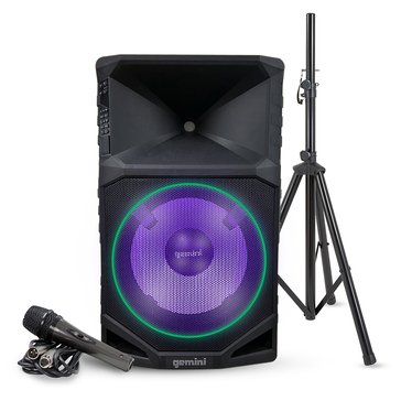 Gemini Portable Water Resistant Wireless Bluetooth Party Speaker with Stand and Microphone