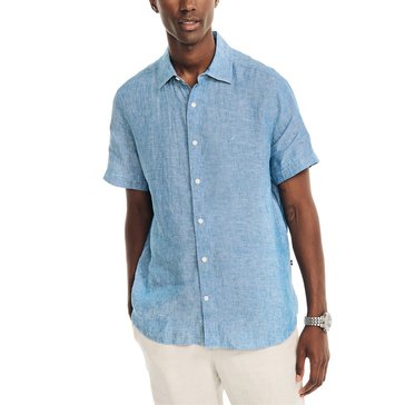 Nautica Men's Short Sleeve Sustainable Linen Solid Button Up Shirt