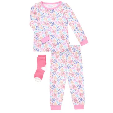 Sleep On It Baby Girls' 2-Piecec Long Sleeve Tight Fitting Sleep Set With Socks
