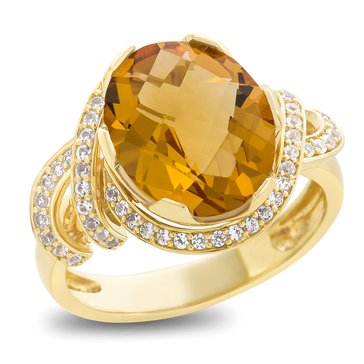 Oval Citrine White Topaz Ring