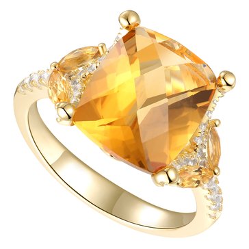 Cushion Citrine White Topaz Ring