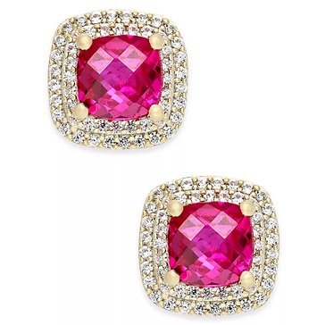 Created Cushion Ruby Created White Sapphire Earrings