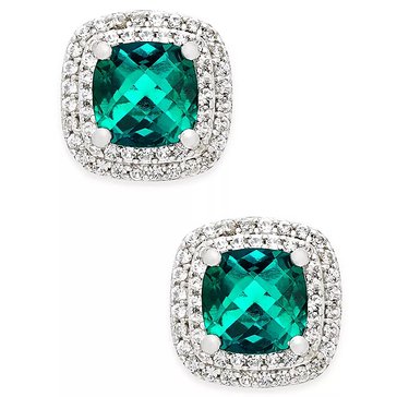 Created Cushion Emerald Created White Sapphire Earrings