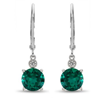 Created Emerald Created White Sapphire Drop Earrings