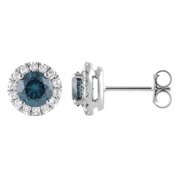 Evolv. 1 1/2 cttw Blue Lab Grown Round Diamond Halo Earrings