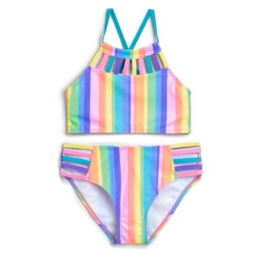 Go Coco Big Girls' Strappy Stripe 2-Piece Swimsuit