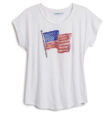 Kiwi Fresh Dolman Raw Edge Neck Watercolor Flag Graphic Top