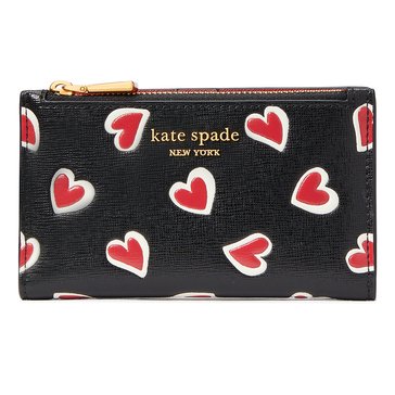 Kate Spade Morgan Stencil Hearts Embossed Printed Saffiano Leather Small Slim Bifold Wallet