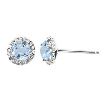 Aquamarine & White Topaz Halo Earrings