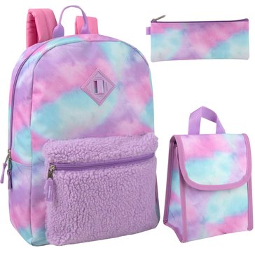 AD Sutton Girls Tie Dye Sherpa Pocket Backpack with Pouch
