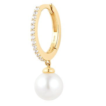 Aurelie Gi Isla Pearl and White Sapphire Single Huggie Hoop Earring