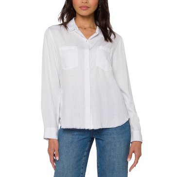 Velvet Heart Women's Addyson Long Sleeve Button Up Fray Hem Shirt