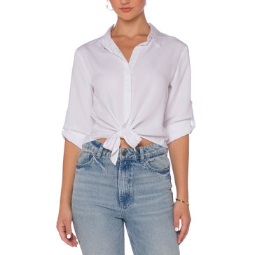 Velvet Heart Women's Solange Roll Tab Sleeve Button Down Crop Tie Front Shirt