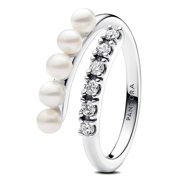 Pandora Treated Freshwater Cultured Pearls & Pave Open Ring