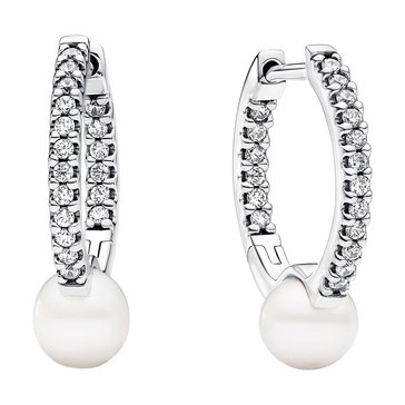 Pandora Treated Freshwater Cultured Pearl & Pave Hoop Earrings