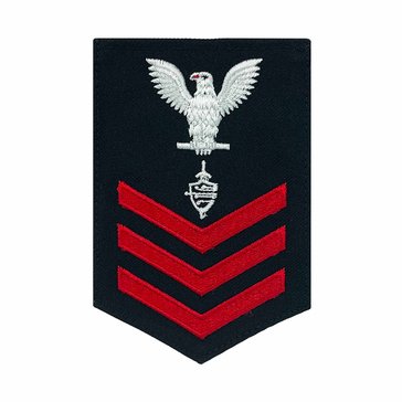 Women's E4-E6 CWT1 Rating Badge in STANDARD Red on Blue SERGE WOOL for Cyber Warfare Technician