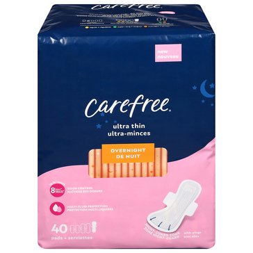 Carefree Ultra Thin Overnight Pads With Wings