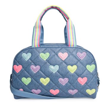 OMG Accessories Hearts Denim Duffle Bag