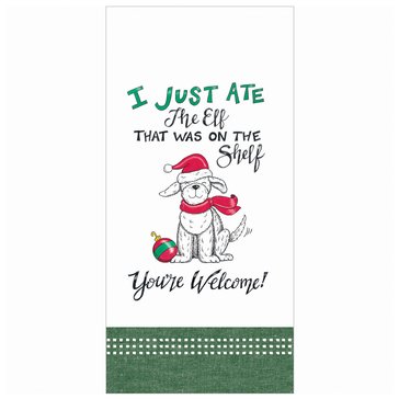 Kay Dee Holiday SnarKasm Ate the Elf Dog Tea Towel