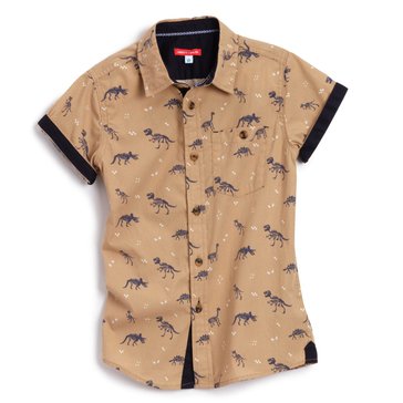 Liberty & Valor Little Boys' Dino Print Short Sleeve Woven Shirt