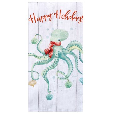 Kay Dee Coastal Holiday Happy Holidays Octopus Dual Purpose Kitchen Towel