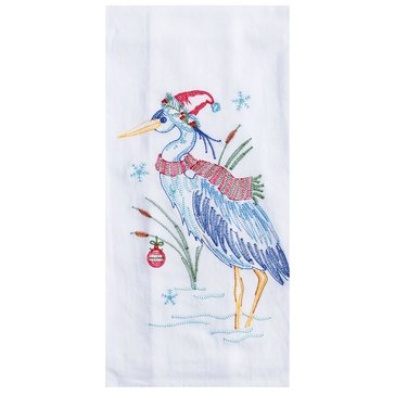 Kay Dee Coastal Holiday Heron Emboidered Flour Sack Towel