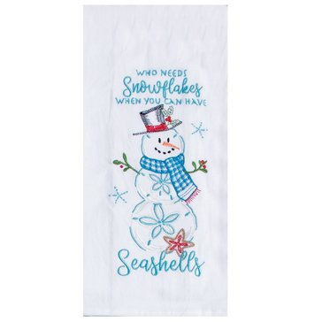 Kay Dee Coastal Holiday Snowman Emboidered Flour Sack Towel