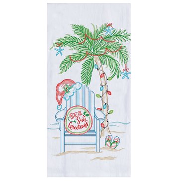 Kay Dee Coastal Holiday Sea Sun Greetings Emboidered Flour Sack Towel