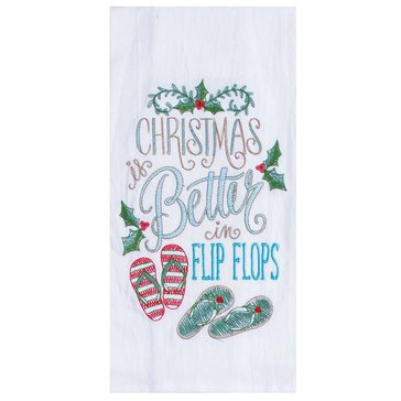 Kay Dee Coastal Holiday Christmas Flip Flops Emboidered Flour Sack Towel