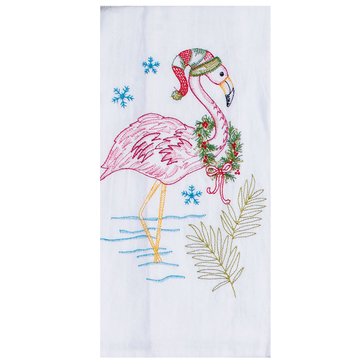 Kay Dee Coastal Holiday Flamingo Emboidered Flour Sack Towel