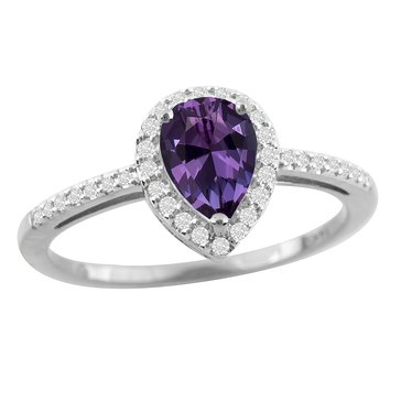 Created Alexandrite And White Topaz Pear Cut Ring