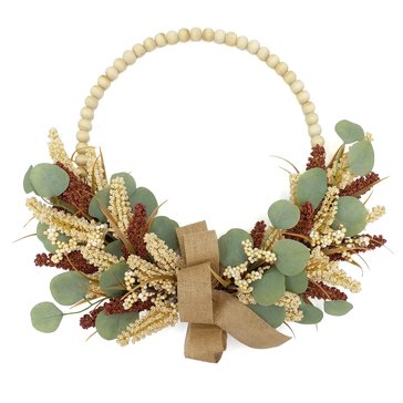 HKS Global Resources Heather, Eucalyptus, Bow Wreath, 22-Inch