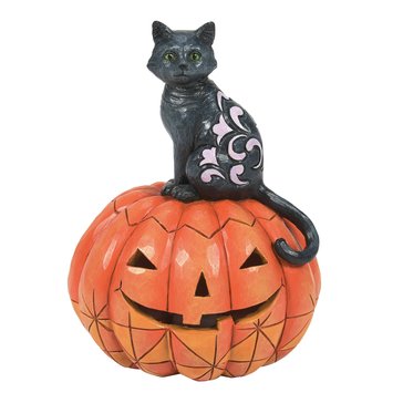 Jim Shore Heartwood Creek Halloween Black Cat on Pumpkin LED Figurine