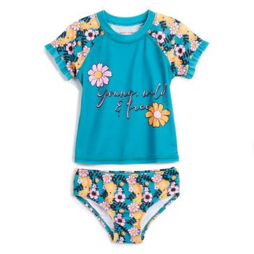 Liberty & Valor Little Girls' Floral Rashguard 2-Piece Swimsuit