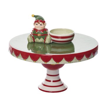 Transpac Santas Elf Pedestal w/Dip Bowl Set