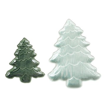 Transpac Iridescent Set of 2 Holiday Tree Plates