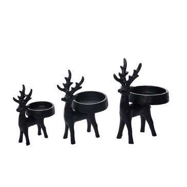 Transpac Iron Set of 3 Matte Black Short Reindeer Candleholder