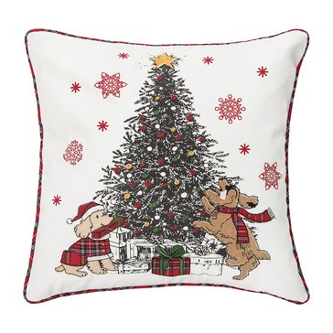 CF Home Festive Dogs Around Tree Pillow