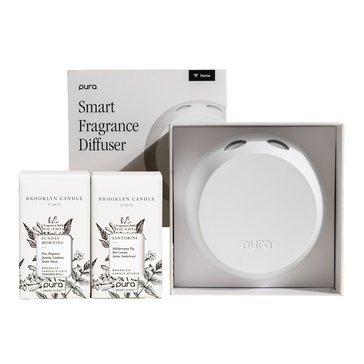 Pura 4 Smart Fragrance Diffuser Brooklyn Candle Studio Santorini and Sunday Morning Starter Kit