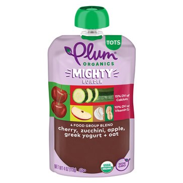 Plum Organics Tots Mighty Builder Cheery, Zucchini, Apple, Greek Yogurt plus Oat Baby Food Pouch