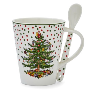 Spode Christmas Tree Polka Dot Mug and Spoon Set