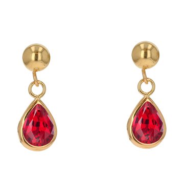 Created Ruby Pear Bezel Dangle Earrings