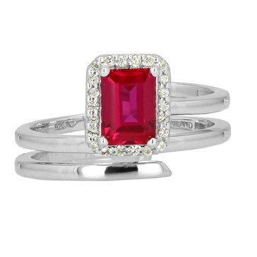 Created Ruby and White Sapphire Halo Ring