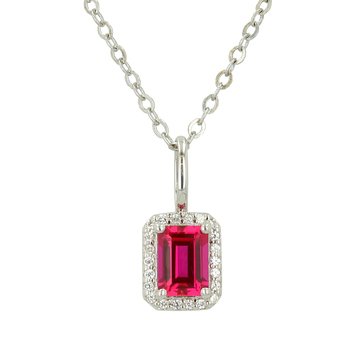 Created Ruby and White Sapphire Halo Pendant