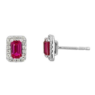 Created Ruby and White Sapphire Halo Earrings