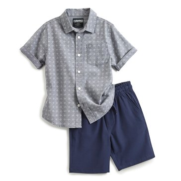 Tony Hawk Little Boys' Woven Geo Button Up Shirt Shorts Sets