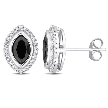 Sofia B. 2 1/5 cttw Black Diamond Marquise and White Diamonds Halo Stud Earrings