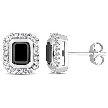 Sofia B. 2 1/4 cttw Black Diamond Emerald Cut and White Diamond Halo Stud Earrings